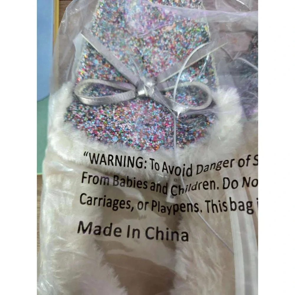 Girls Glitter Bow Slippers Plush Warm Cozy‎ Size 3